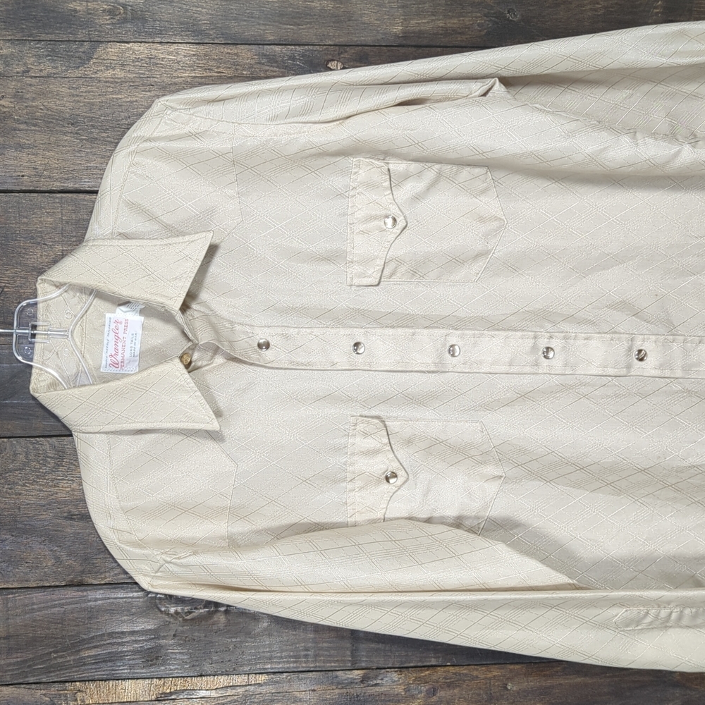 Vintage Wrangle single needle formal western shirt shiny 15.5" x 34"
